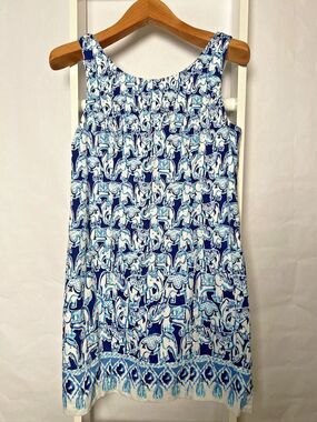 Lilly Pulitzer Cathy Shift Dress Get Trunky Bomber Blue Elephant Print Size 6